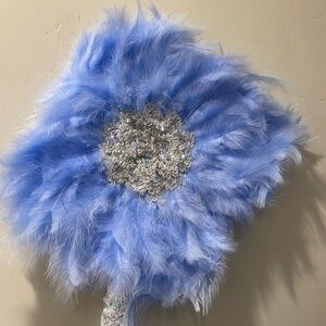 Beautiful Detailed Blue Feather Hand Fan Wedding African Traditional Engagement